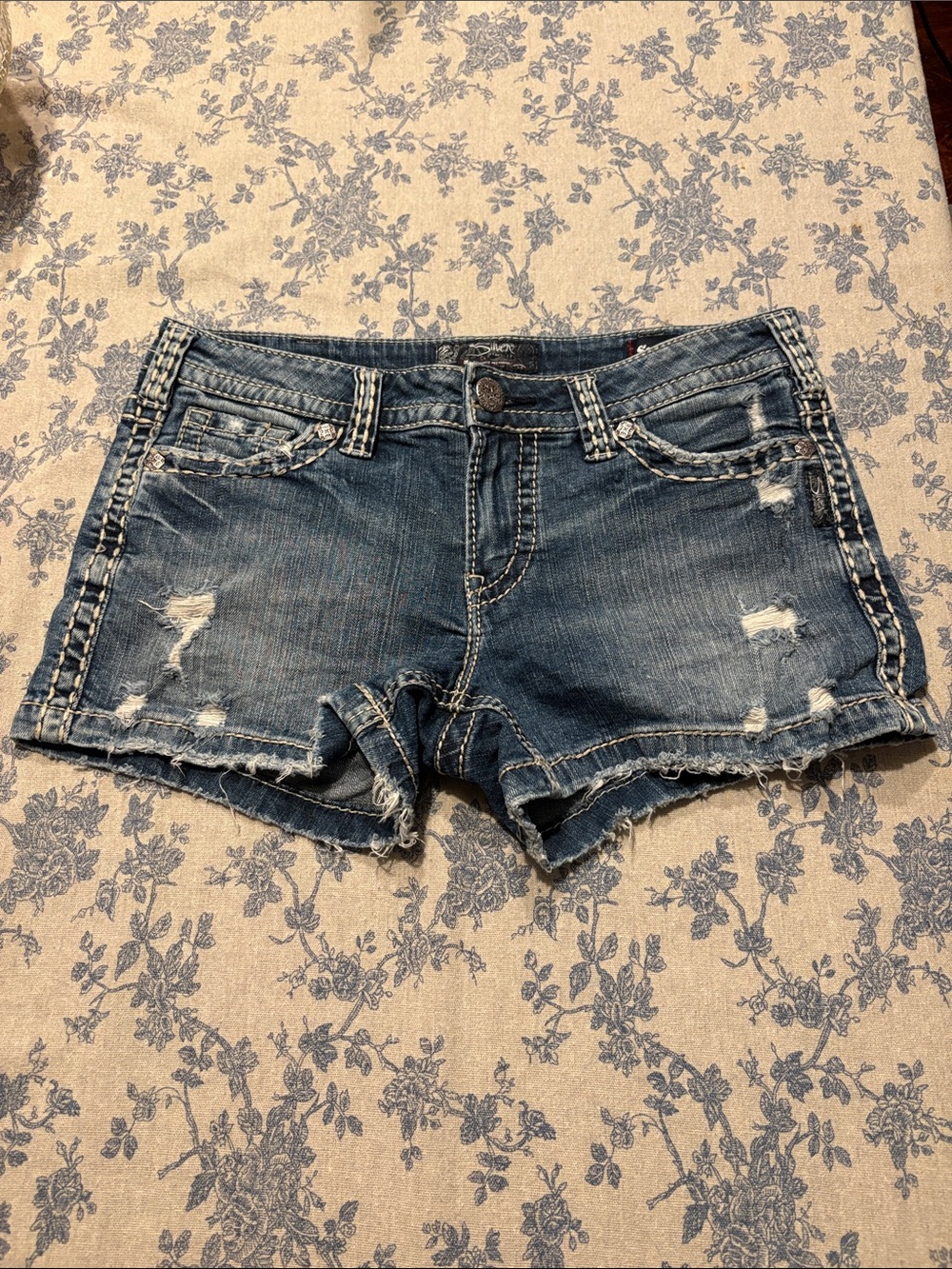 Silver Distressed Women's Denim Shorts - Blue